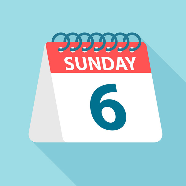 Sunday 6 - Calendar Icon. Vector illustration of week day paper leaf. Calendar Template - Vector, Image