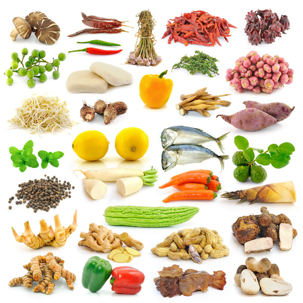 Специи и овощи .collection изолированы на белом фоне
 - Фото, изображение