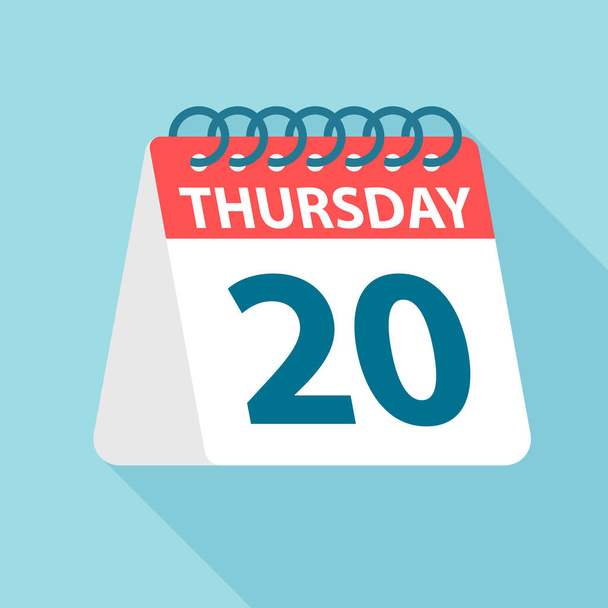 Thursday 20 - Calendar Icon. Vector illustration of week day paper leaf. Calendar Template - Vector, Image
