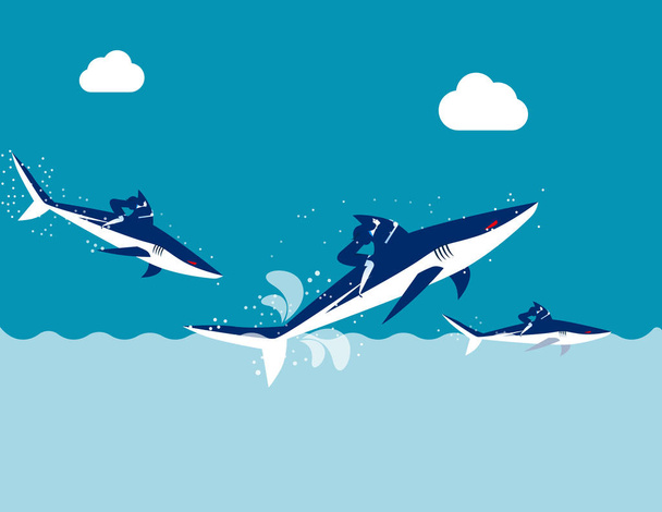 Competition, Business team ride shark, Concept business vector i - Vektor, obrázek