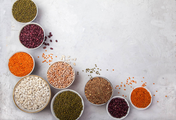 Red and white beans, green and red lentils, sunflower and pumpki - Photo, image