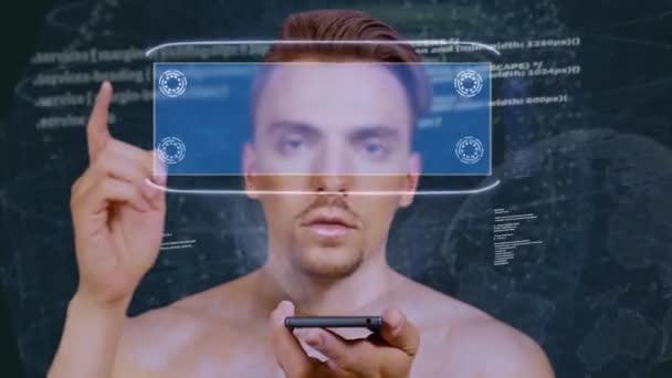 Kerl interagiert hud Hologramm denken anders - Filmmaterial, Video