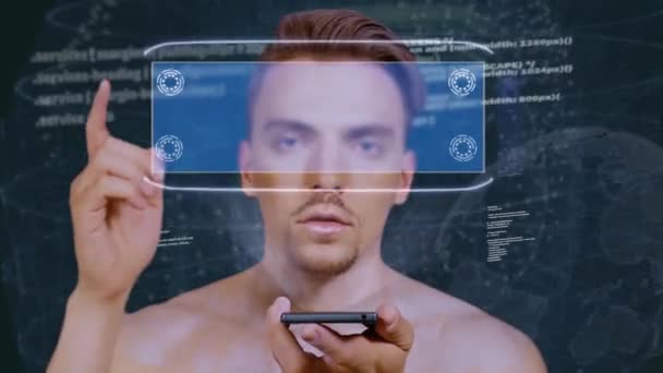 Kerl interagiert hud Hologramm Transparenz - Filmmaterial, Video