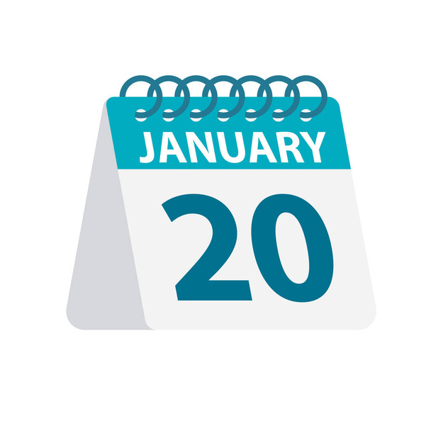 20 Ιανουαρίου-εικονίδιο ημερολογίου. Απεικόνιση διανύσματος μιας ημέρας του μήνα. Πρότυπο ημερολογίου επιφάνειας εργασίας - Διάνυσμα, εικόνα