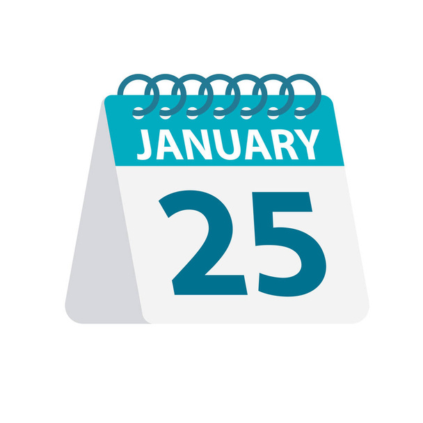 25 Ιανουαρίου-εικονίδιο ημερολογίου. Απεικόνιση διανύσματος μιας ημέρας του μήνα. Πρότυπο ημερολογίου επιφάνειας εργασίας - Διάνυσμα, εικόνα