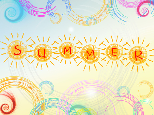 καλοκαίρι φόντο με κείμενο σε κίτρινο ήλιοι και κύκλους και σπείρα - Φωτογραφία, εικόνα