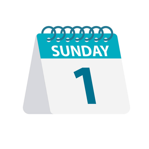 Sunday 1 - Calendar Icon. Vector illustration of week day paper leaf. Calendar Template - Vector, imagen