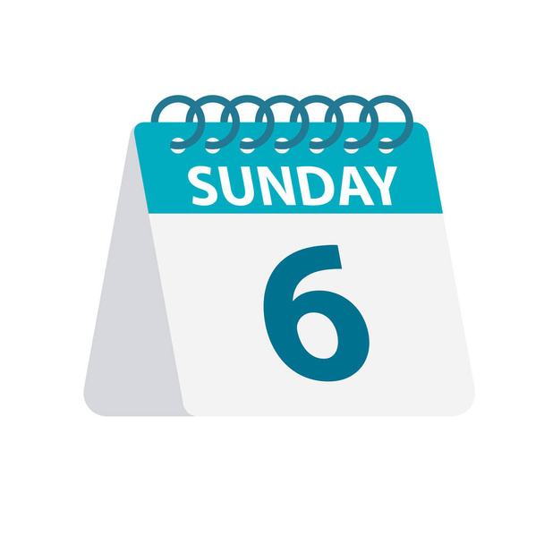 Sunday 6 - Calendar Icon. Vector illustration of week day paper leaf. Calendar Template - Vector, imagen