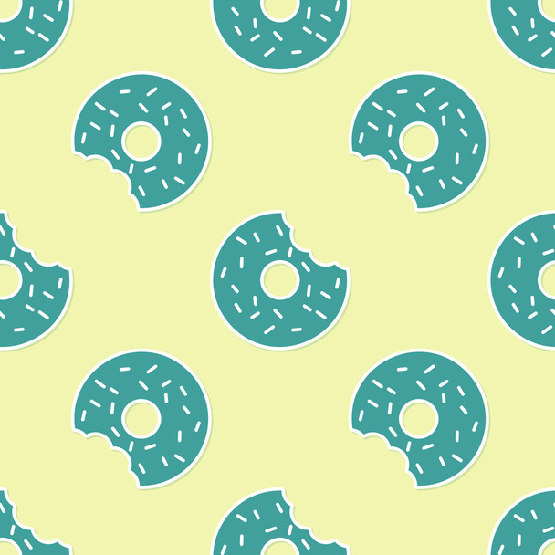 Donut verde com ícone de esmalte doce isolado padrão sem costura no fundo amarelo. Ilustração vetorial
 - Vetor, Imagem