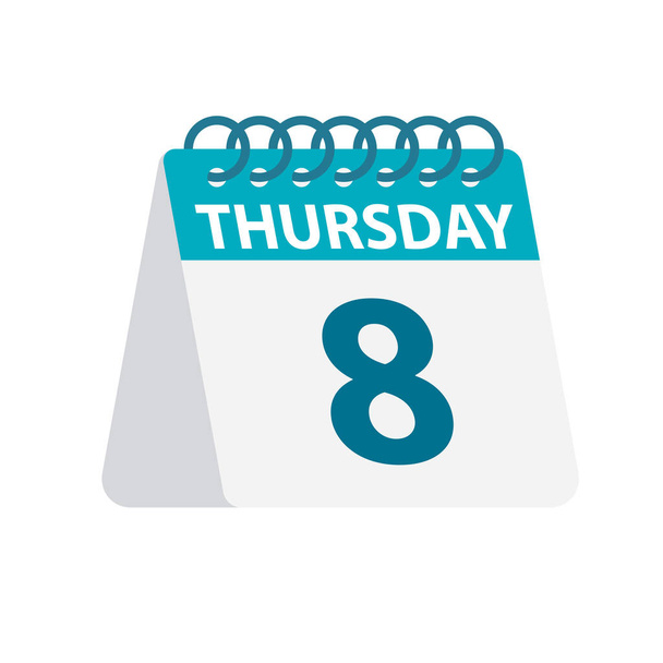 Thursday 8 - Calendar Icon. Vector illustration of week day paper leaf. Calendar Template - Vector, Image
