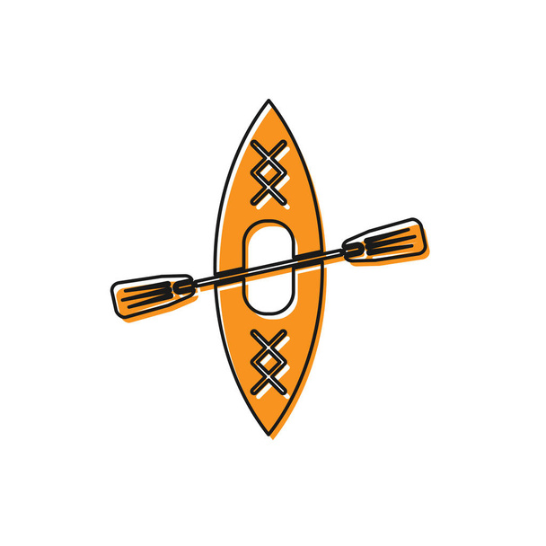 Icône orange Kayak et pagaie isolée sur fond blanc. Kayak et canot pour la pêche et le tourisme. Activités de plein air. Illustration vectorielle
 - Vecteur, image