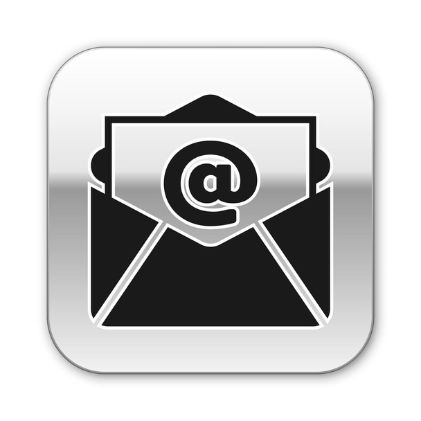 Icono de correo electrónico y correo negro aislado sobre fondo blanco. Envolvente símbolo e-mail. Señal de correo electrónico. Botón cuadrado plateado. Ilustración vectorial
 - Vector, Imagen