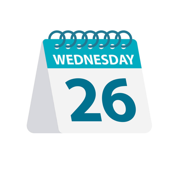 Wednesday 26 - Calendar Icon. Vector illustration of week day paper leaf. Calendar Template - Vector, Image