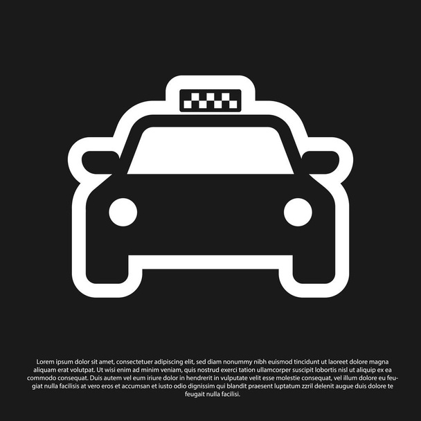 Zwarte taxi auto pictogram geïsoleerd op zwarte achtergrond. Vector illustratie - Vector, afbeelding