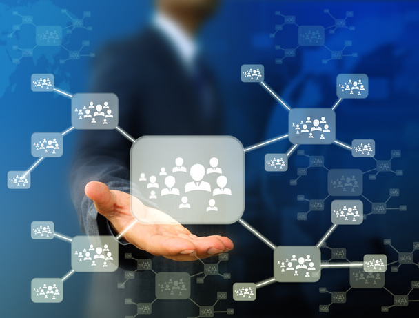 zakenman houden pictogram van sociaal netwerk - Foto, afbeelding