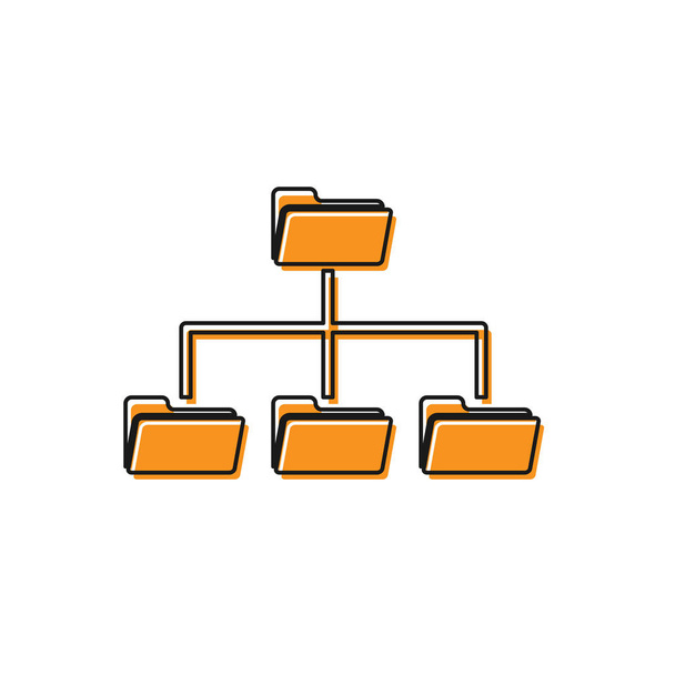 Orangefarbenes Ordnerbaum-Symbol auf weißem Hintergrund. Computernetzwerk Ordner Organisationsstruktur Flussdiagramm. Vektorillustration - Vektor, Bild