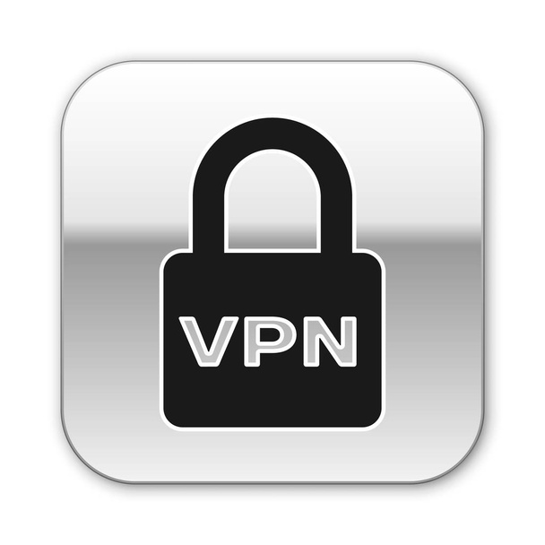 Icona VPN Black Lock isolata su sfondo bianco. Pulsante quadrato argento. Illustrazione vettoriale
 - Vettoriali, immagini