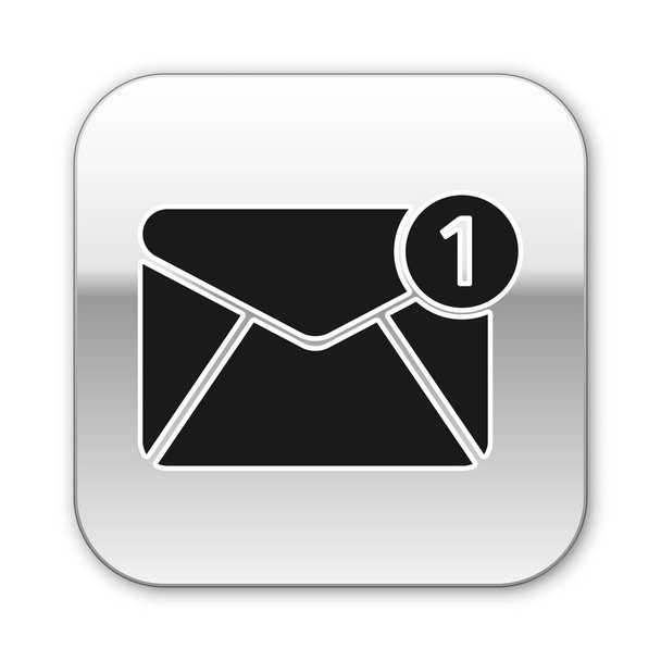 Fekete boríték ikon izolált fehér háttér. A Beérkezett üzenetek fogalma. Új, e-mail bejövő üzenet, SMS. Levélkézbesítési szolgáltatás. Ezüst négyzet gombot. Vektoros illusztráció - Vektor, kép