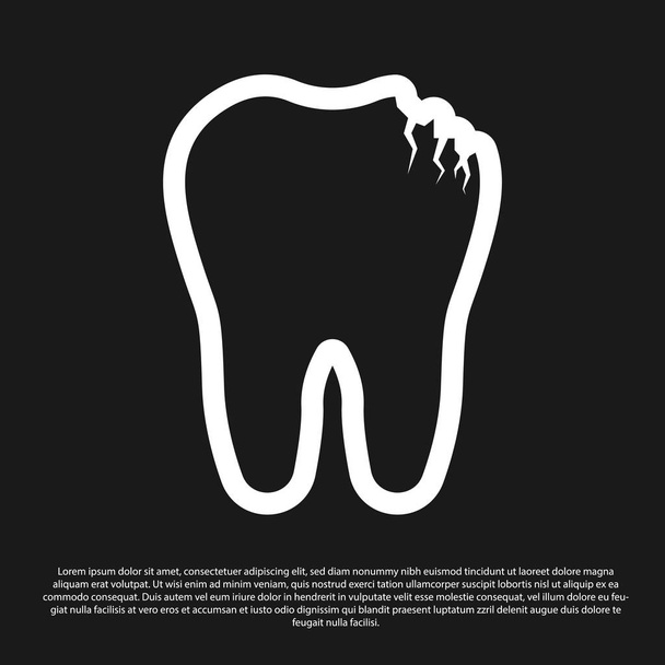 Siyah arka plan üzerinde izole siyah Kırık diş simgesi. Diş problemi simgesi. Diş bakımı sembolü. Vektör İllüstrasyonu - Vektör, Görsel