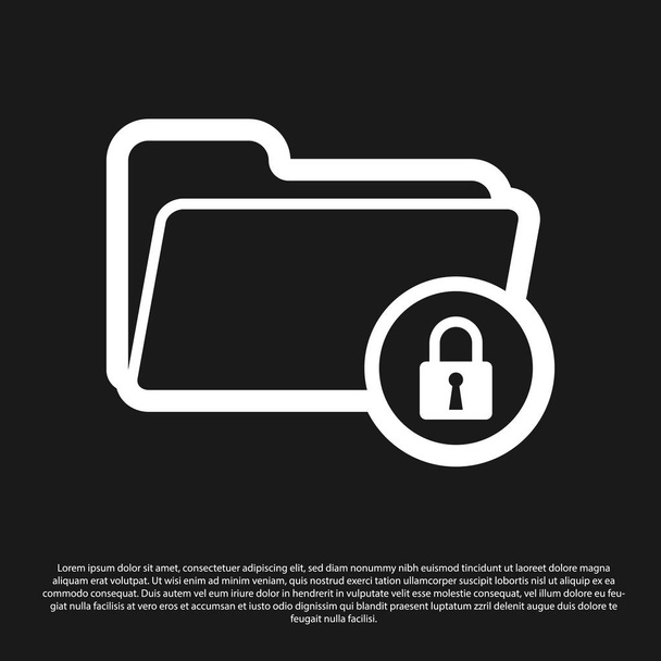 Black Folder and lock icon isolated on black background. Closed folder and padlock. Security, safety, protection concept. Vector Illustration - Vector, Image