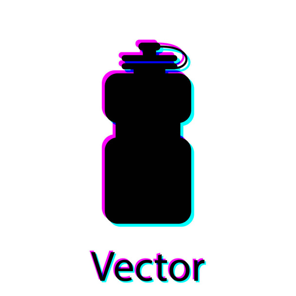 schwarze Sportflasche mit Wassersymbol isoliert auf weißem Hintergrund. Vektorillustration - Vektor, Bild