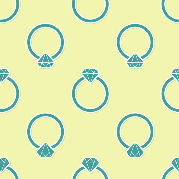 Bague de fiançailles diamant vert motif isolé sans couture sur fond jaune. Design plat. Illustration vectorielle
 - Vecteur, image