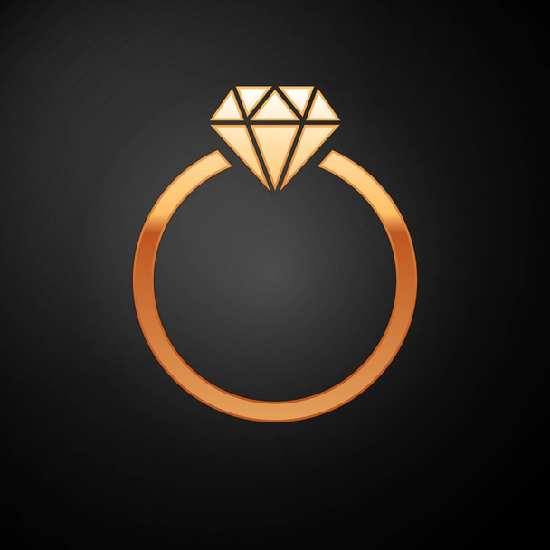 Значок обручального кольца Gold Diamond выделен на черном фоне. Векторная миграция
 - Вектор,изображение