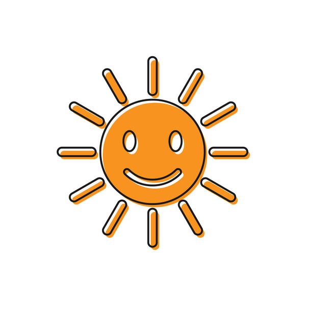 Turuncu Sevimli güneş beyaz arka plan üzerinde izole gülümseme simgesi ile. Komik gülümseyen güneş. Mutlu güneşli bir gülümseme. Vektör İllüstrasyonu - Vektör, Görsel
