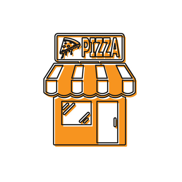 Oranssi Pizzeria rakennuksen julkisivu kuvake eristetty valkoisella taustalla. Pikaruokapizzeriakioski. Vektorikuvaus
 - Vektori, kuva