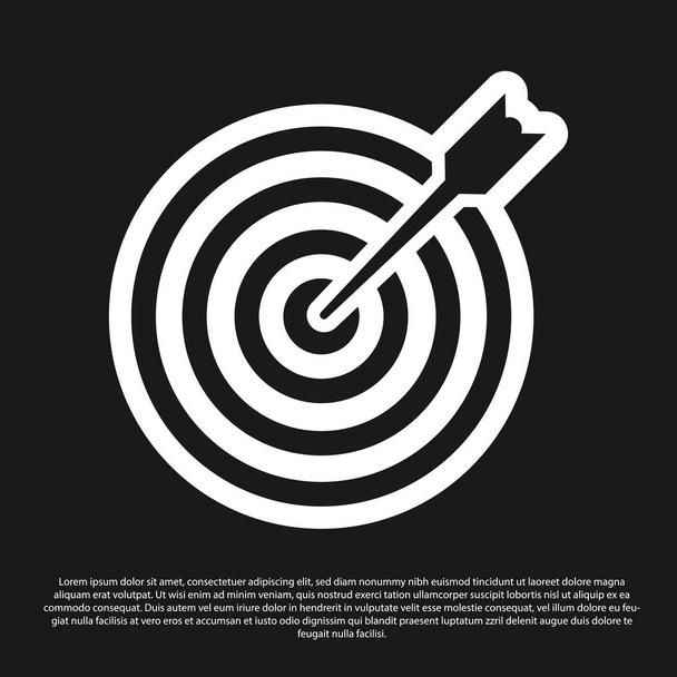 Black Target with arrow icon isolated on black background. Dart board sign. Archery board icon. Dartboard sign. Business goal concept. Vector Illustration - Vector, Image