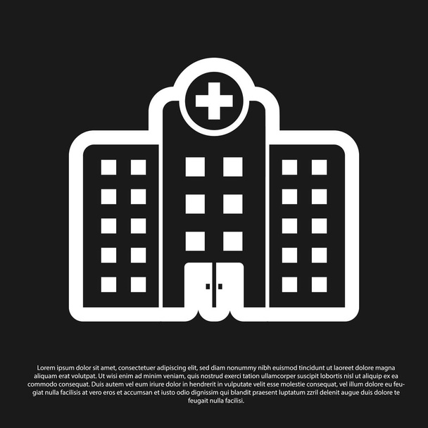 Black Medical hospital building with cross icon isolated on black background. Medical center. Health care. Vector Illustration - Vector, Image