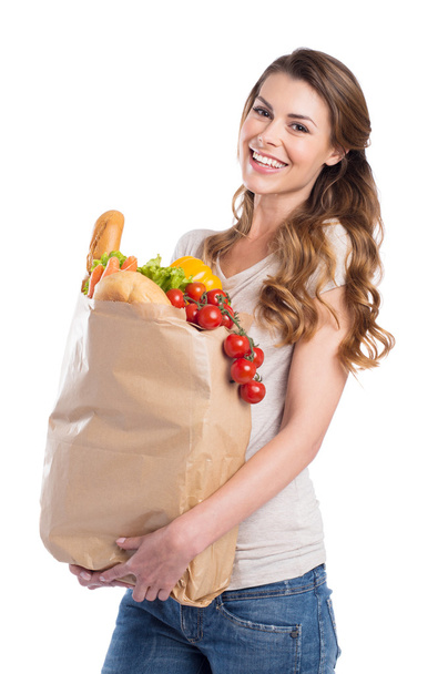 Young Woman Holding Grocery Bag - Zdjęcie, obraz