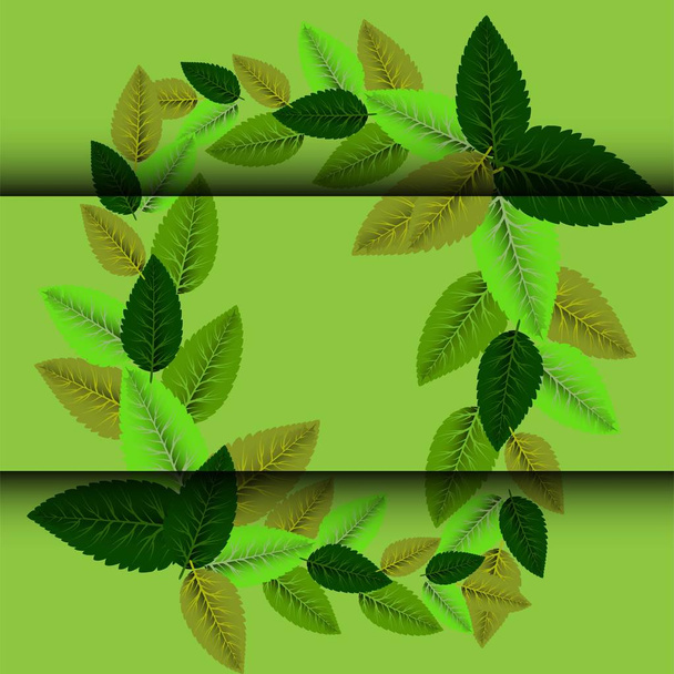 Colorful pictures with leaves in beautiful style on green background. - Vector, Image