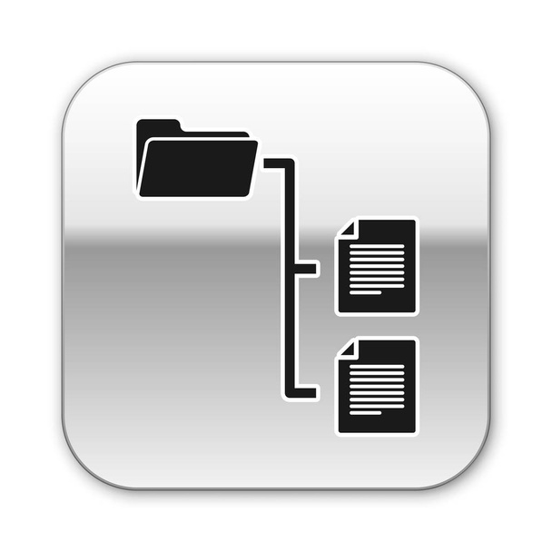 Black Folder tree icon isolated on white background. Computer network file folder organization structure flowchart. Silver square button. Vector Illustration - Vector, Image