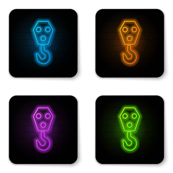 Świecąca Neon ikona haka przemysłowego na białym tle. Ikona haka żurawia. Czarny kwadrat przycisk. Ilustracja wektorowa - Wektor, obraz