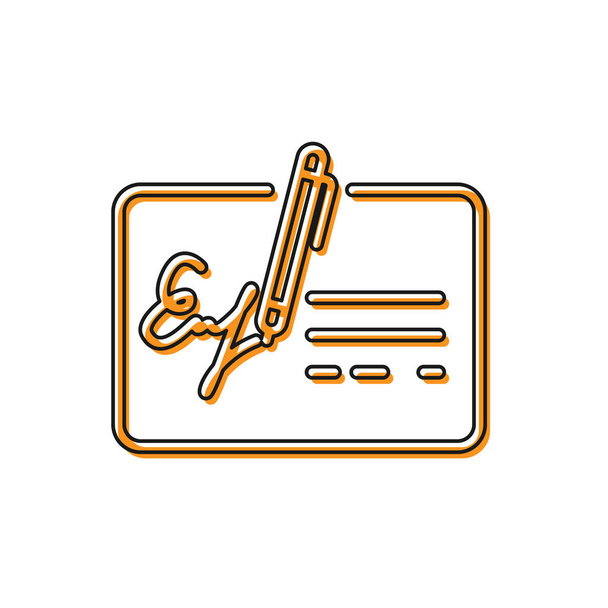 Icono de línea de documento firmado en naranja aislado sobre fondo blanco. Pen firma un contrato con firma. Editar signo de documento. Ilustración vectorial
 - Vector, imagen
