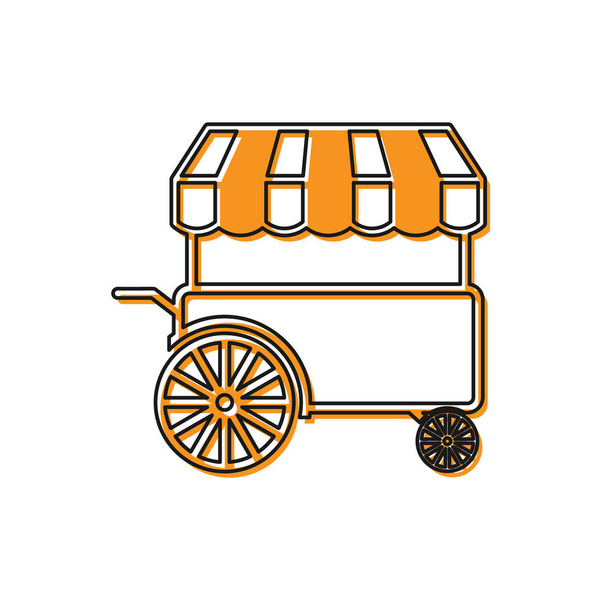 Orange Fast utcai étel szekér a napellenző ikon elszigetelt fehér háttér. Városi kioszk. Vektoros illusztráció - Vektor, kép