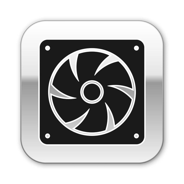 Black Computer cooler icon isolated on white background. PC hardware fan. Silver square button. Vector Illustration - Vector, Image