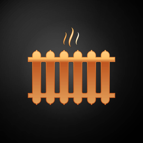 Gouden verwarming radiator pictogram geïsoleerd op zwarte achtergrond. Vector illustratie - Vector, afbeelding