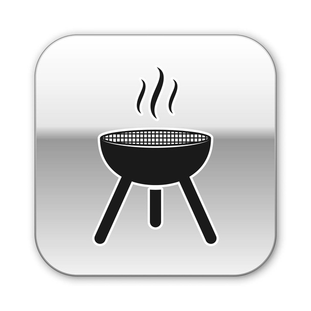 Griglia nera icona isolata su sfondo bianco. Barbecue party. Pulsante quadrato argento. Illustrazione vettoriale - Vettoriali, immagini