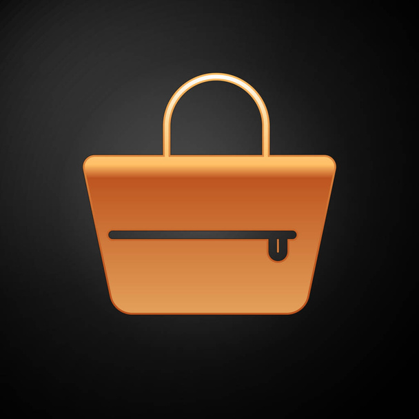 Gold Handtasche Symbol isoliert auf schwarzem Hintergrund. Weibliches Handtaschenschild. Glamour-Casual-Bag-Symbol. Vektorillustration - Vektor, Bild
