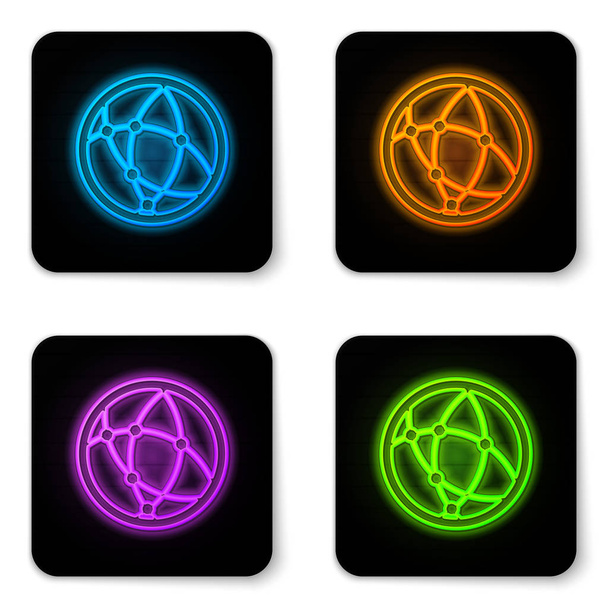 Glowing neon Global technology or social network icon isolated on white background. Black square button. Vector Illustration - Vector, Image