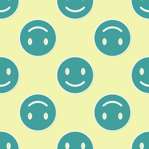 Green Smile face icon isolated seamless pattern on yellow background. Smiling emoticon. Happy smiley chat symbol. Vector Illustration - Vector, Image