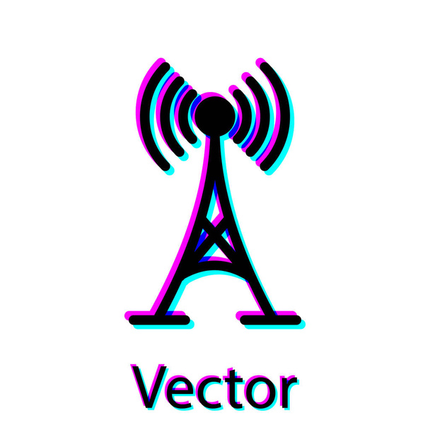 Icono de antena negra aislado sobre fondo blanco. Antena de radio inalámbrica. Tecnología y señal de red antena de radio. Ilustración vectorial
 - Vector, imagen