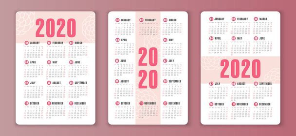 Vector calendar 2020 year. Week starts from Sunday - Vector, Image