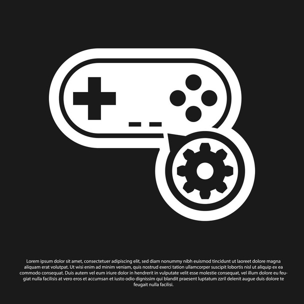 Black Gamepad and gear icon isolated on black background. Adjusting app, service concept, setting options, maintenance, repair, fixing. Vector Illustration - Vector, Image