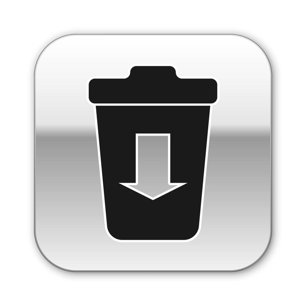 Černá ikona poslat na odpadkový koš izolovaný na bílém pozadí. Stříbrné čtvercové tlačítko. Vektorová ilustrace - Vektor, obrázek