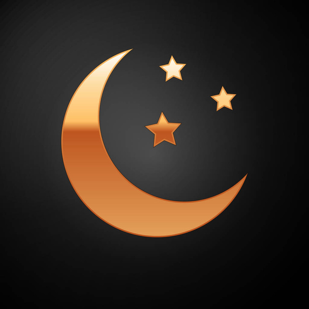 Altın Ay ve yıldız simgesi siyah arka plan üzerinde izole. Vektör İllüstrasyonu - Vektör, Görsel