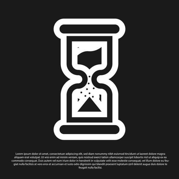 黒い背景に隔離された流れる砂のアイコンを持つ黒い古い砂時計。砂時計記号。ビジネスと時間管理の概念。ベクトルイラストレーション - ベクター画像