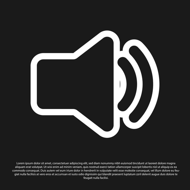 Icono de volumen de altavoz negro: símbolo de sonido de voz de audio, icono de música multimedia aislado sobre fondo negro. Ilustración vectorial
 - Vector, imagen